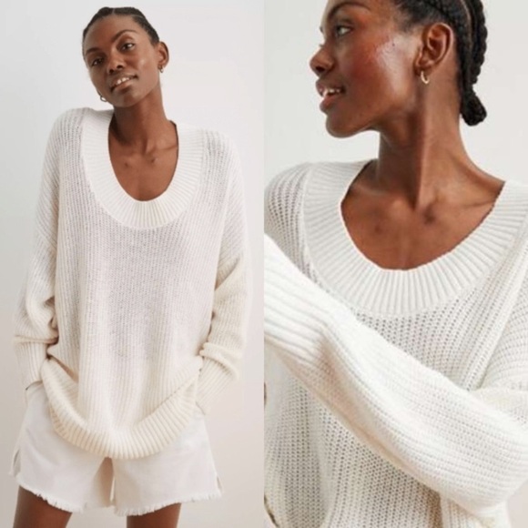 Aerie Open Knit ribbed Oversized chunky Lagenlook Sweater size XS off white - Picture 1 of 9